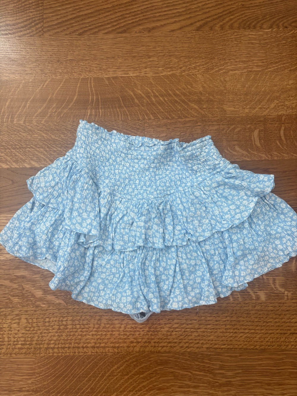 Blue Floral Ruffle Mini Skirt